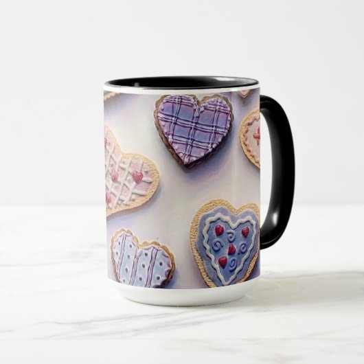 Whimsical niedliche farbige Kekse Herz Aquarell Tasse (VorderseiteRechts)