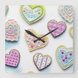 Whimsical niedliche Herzen bunt Zeichnend Quadratische Wanduhr