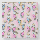 Whimsical niedliche Herzen bunt zeichnend Steinuntersetzer (Vorderseite)