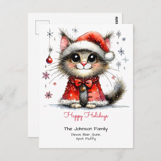 Whimsical Niedliche Katze in einer Weihnachtsmannm Postkarte (Vorne/Hinten)