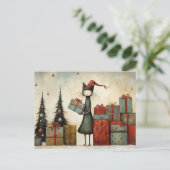 Whimsical Niedliche Katze mit Weihnachtsgeschenken Postkarte (Stehend Vorderseite)
