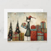 Whimsical Niedliche Katze mit Weihnachtsgeschenken Postkarte (Vorne/Hinten)