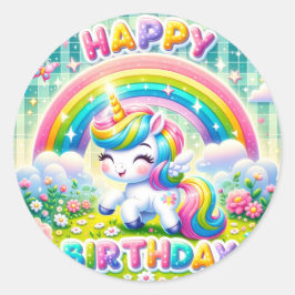 Whimsical niedlicher Regenbogengeburtsticker Runder Aufkleber