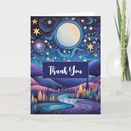 Whimsical Night Big Moon Landschaft Danke Karte (Vorderseite)