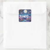 Whimsical Night Big Moon Landschaft Danke Quadratischer Aufkleber (Tasche)