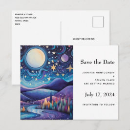 Whimsical Night Big Moon Landschaft Hochzeit Ankündigungspostkarte