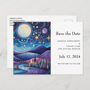 Whimsical Night Big Moon Landschaft Hochzeit Ankündigungspostkarte