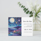 Whimsical Night Big Moon Landschaft Hochzeit Ankündigungspostkarte (Stehend Vorderseite)