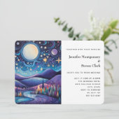 Whimsical Night Big Moon Landschaft Hochzeit Einladung (Stehend Vorderseite)
