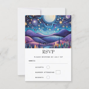 Whimsical Night Big Moon Landschaft Hochzeit RSVP Karte
