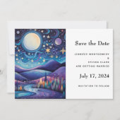 Whimsical Night Big Moon Landschaft Hochzeit Save The Date (Vorderseite)