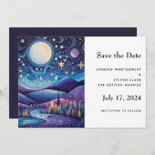 Whimsical Night Big Moon Landschaft Hochzeit Save The Date (Vorne/Hinten)