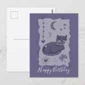 Whimsical Night Cat Folk Art Birthday Postcard Postkarte (Vorne/Hinten)