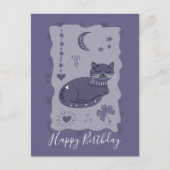 Whimsical Night Cat Folk Art Birthday Postcard Postkarte (Vorderseite)