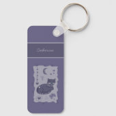 Whimsical Night Cat Folk Art Custom Keychain Schlüsselanhänger (Rückseite)