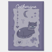 Whimsical Night Cat Folk Art Custom Magnet (Vorderseite)