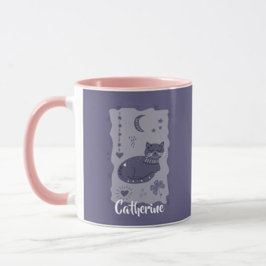 Whimsical Night Cat Folk Art Custom Mug Tasse (Links)