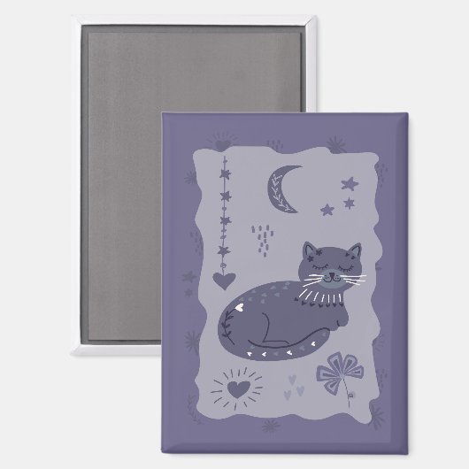 Whimsical Night Cat Folk Art Magnet (Vorderseite/Rückseite)