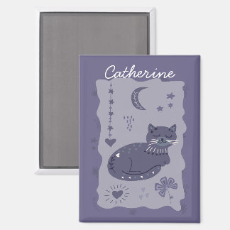 Whimsical Night Cat-Folk-Art-Magnet nach Maß Magnet