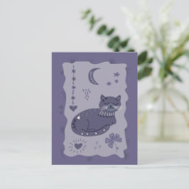 Whimsical Night Cat Folk Art Postcard Postkarte