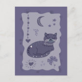 Whimsical Night Cat Folk Art Postcard Postkarte (Vorderseite)