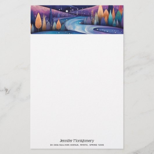 Whimsical Night - Fluss, Bäume und Berge Briefpapier (Vorderseite)