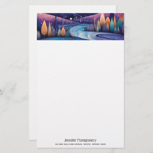 Whimsical Night - Fluss, Bäume und Berge Briefpapier (Vorne/Hinten)