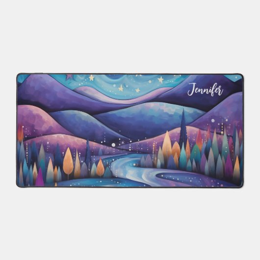 Whimsical Night - Fluss, Bäume und Berge Schreibtischunterlage (Vorderseite)