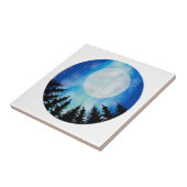 Whimsical Night Full Moon Forest Sky Blue Circle Fliese (Seite)