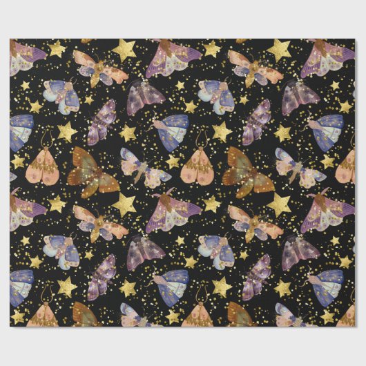 Whimsical Night Moth Butterfells Imitate Gold Star Geschenkpapier (Flach)