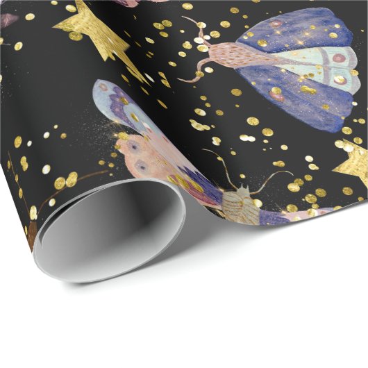 Whimsical Night Moth Butterfells Imitate Gold Star Geschenkpapier (Rolleneckpunkt)