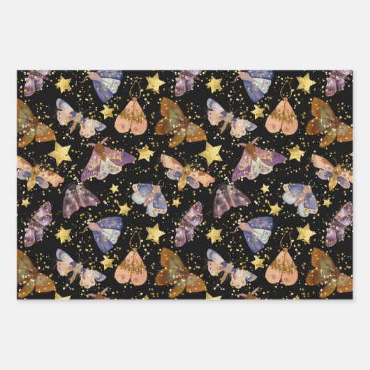 Whimsical Night Moth Butterfells Imitate Gold Star Geschenkpapier Set (Vorderseite 3)