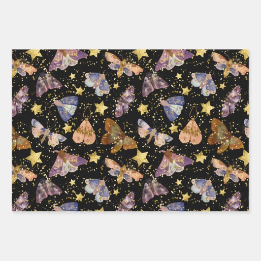 Whimsical Night Moth Butterfells Imitate Gold Star Geschenkpapier Set (Vorderseite 2)