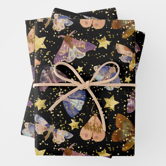 Whimsical Night Moth Butterfells Imitate Gold Star Geschenkpapier Set (Beispiel)