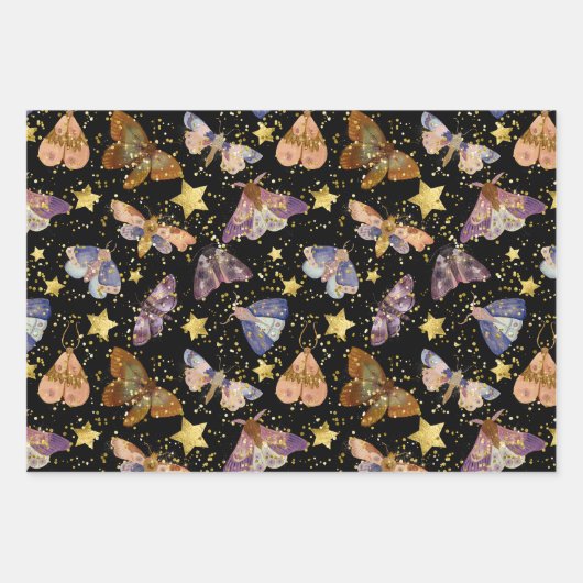 Whimsical Night Moth Butterfells Imitate Gold Star Geschenkpapier Set (Vorderseite)