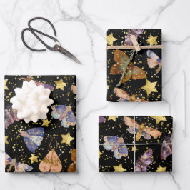 Whimsical Night Moth Butterfells Imitate Gold Star Geschenkpapier Set