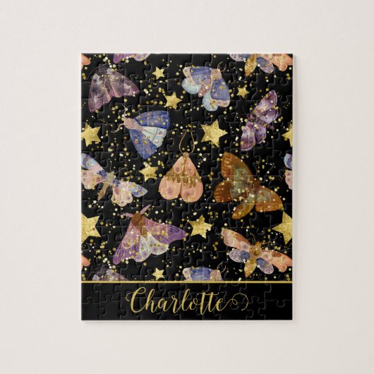 Whimsical Night Moth Butterfets Glitzer Star Name Puzzle (Vertikal)