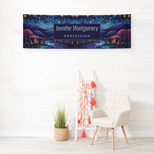 Whimsical Night Mountains and Trees Landschaft Banner (Insitu)