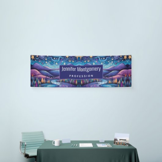 Whimsical Night Mountains and Trees Landschaft Banner (Messeveranstaltung)
