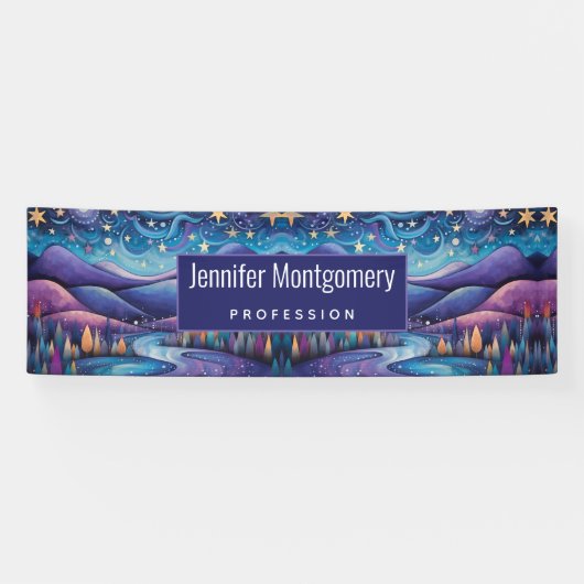 Whimsical Night Mountains and Trees Landschaft Banner (Horizontal)