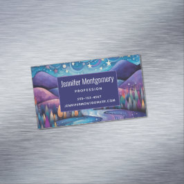 Whimsical Night Mountains and Trees Landschaft Magnetische Visitenkarte