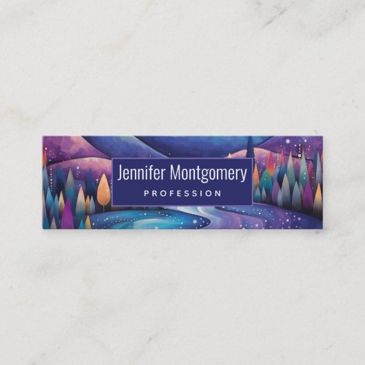 Whimsical Night Mountains and Trees Landschaft Mini Visitenkarte (Vorderseite)