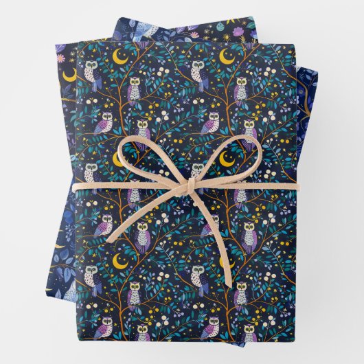 Whimsical Night Owl Muster - Bezaubernder Wald Geschenkpapier Set (Beispiel)