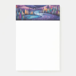 Whimsical Night River, Bäume und Berge Post-it Klebezettel