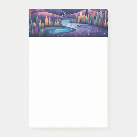 Whimsical Night River, Bäume und Berge Post-it Klebezettel (Vorderseite)