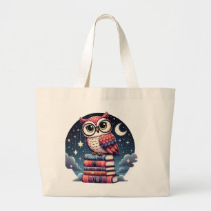Whimsical Night Sky Vintag Owl Book Illustration Jumbo Stoffbeutel