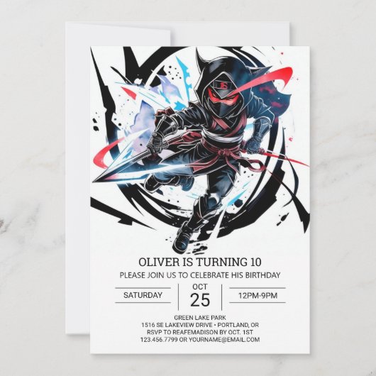 Whimsical Ninja Überraschung Geburtstag Einladung (Vorderseite)