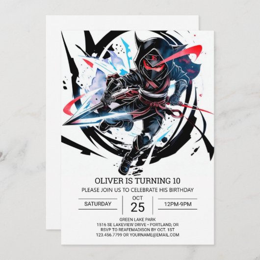 Whimsical Ninja Überraschung Geburtstag Einladung (Vorne/Hinten)