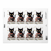 Whimsical noir cat framed by red mushrooms and pal (Vorne)