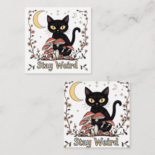 Whimsical noir cat framed by red mushrooms and pal begleitkarte (Vorne/Hinten)